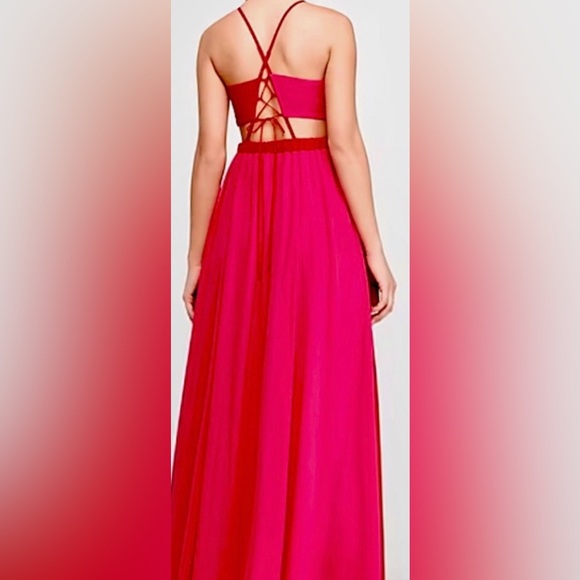 EXPRESS Red & Pink color block maxi dress w/cut outs & lace up back NEW RE $108+ - Picture 12 of 12